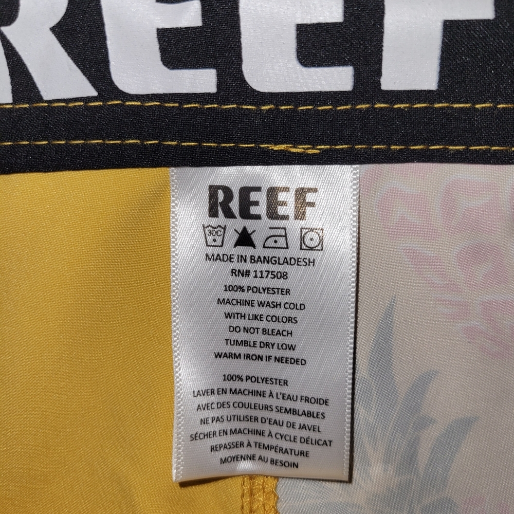 REEF Mens Carson Pineapple 4-Way Stretch 20" Board Shorts Gold 38 New - Picture 3 of 7